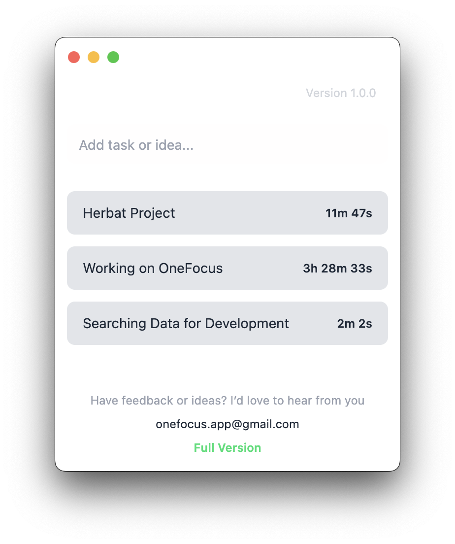 OneFocus macOS app screenshot